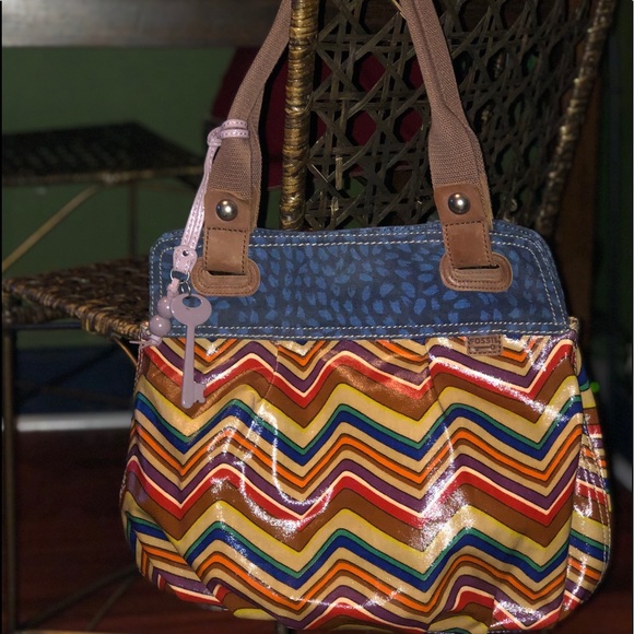 Fossil Key-Per Multi-Color Chevron Tote Bag#ZB5012 - Picture 3 of 16